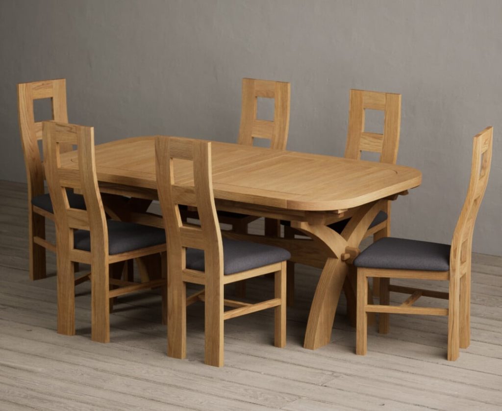 Extending Olympia 180cm Solid Oak Dining Table with 8 Linen Natural Chairs