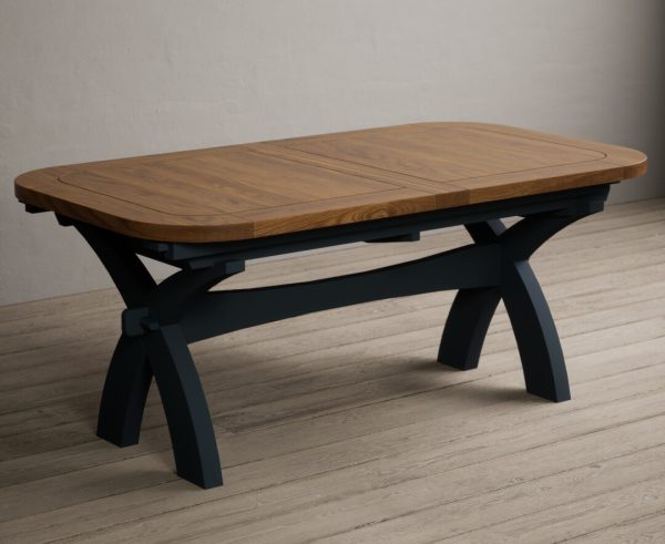 Extending Olympia 180cm Oak and Dark Blue Painted Dining Table | Bed Sava