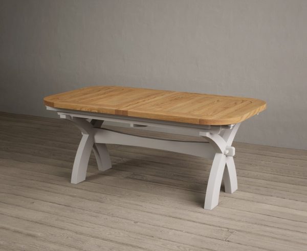 Extending Olympia 180cm Oak and Soft White Painted Dining Table | Bed Sava
