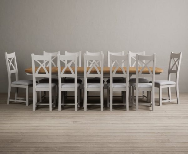 Extending Olympia 180cm Oak and Soft White Painted Dining Table with 6 Charcoal Grey Painted Chairs | Bed Sava