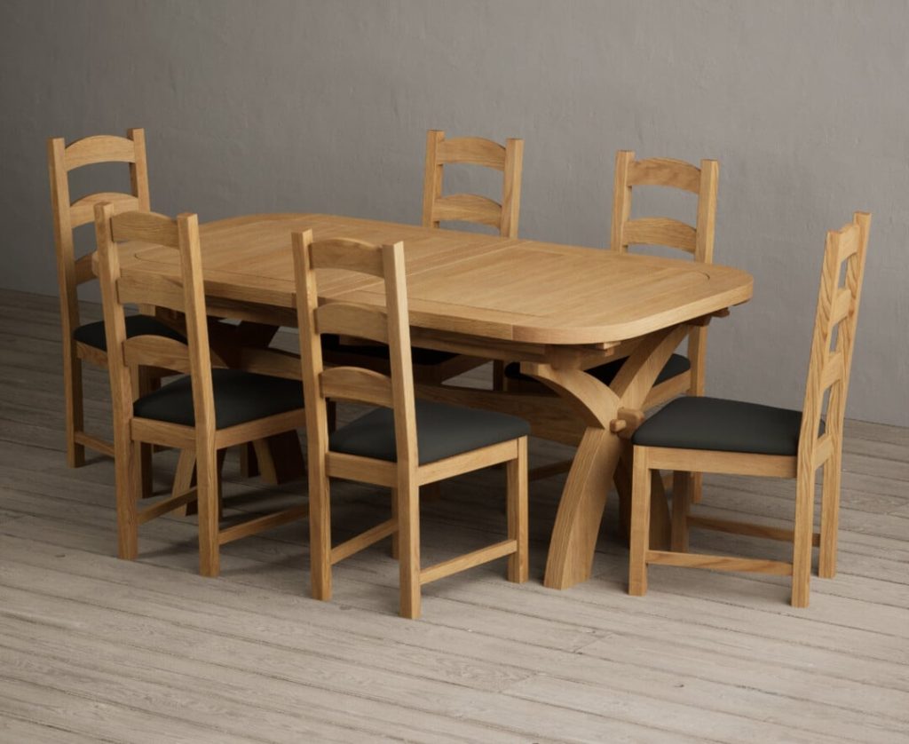 Extending Olympia 180cm Solid Oak Dining Table with 8 Grey Alton Chairs