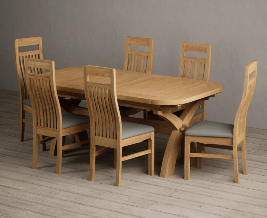 Extending Olympia 180cm Solid Oak Dining Table with 8 Cream  Chairs