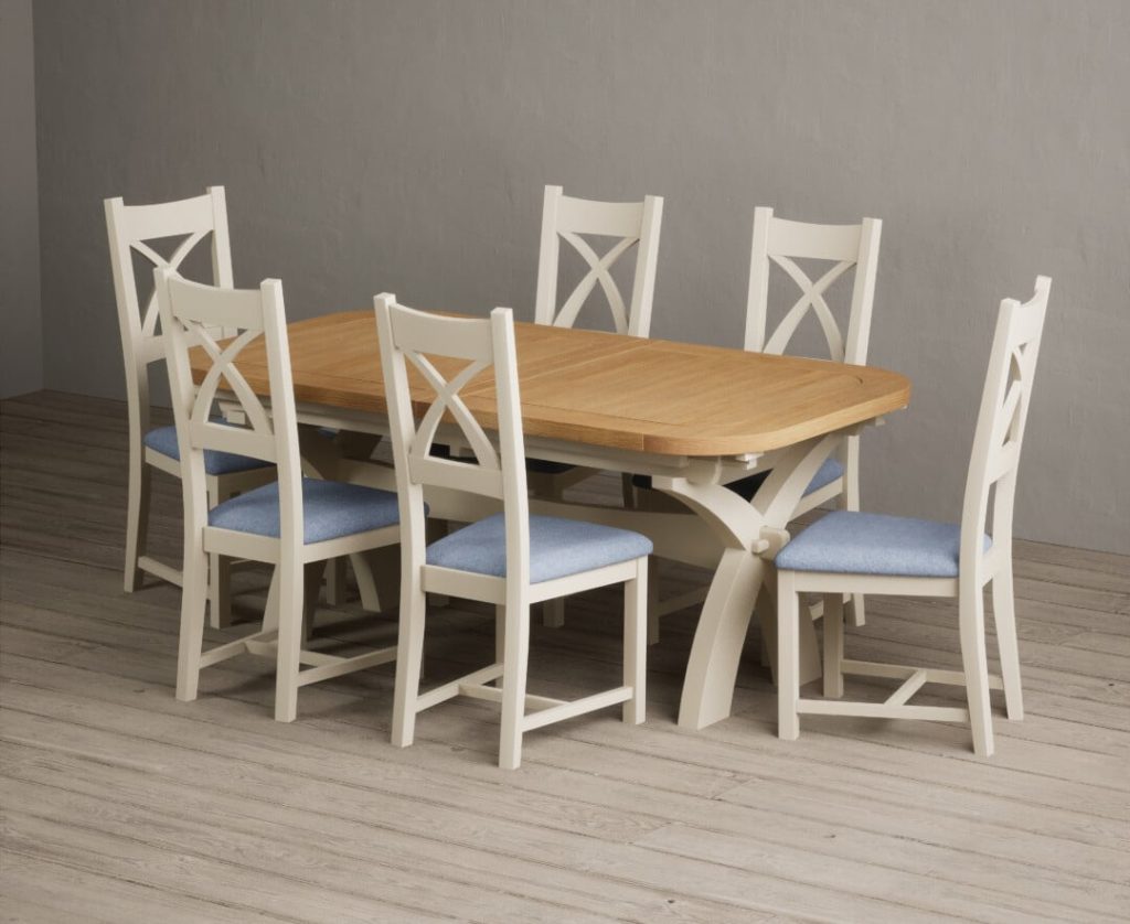 Extending Olympia 180cm Oak and Cream Painted Dining Table with 10 Oak Painted Chairs