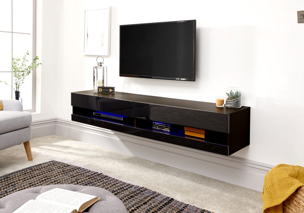 GFW Galicia 150cm Wall TV Unit With LED-Black