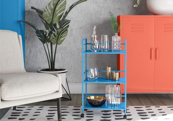 Novogratz Cache Metal Rolling Cart  Blue | Bed Sava