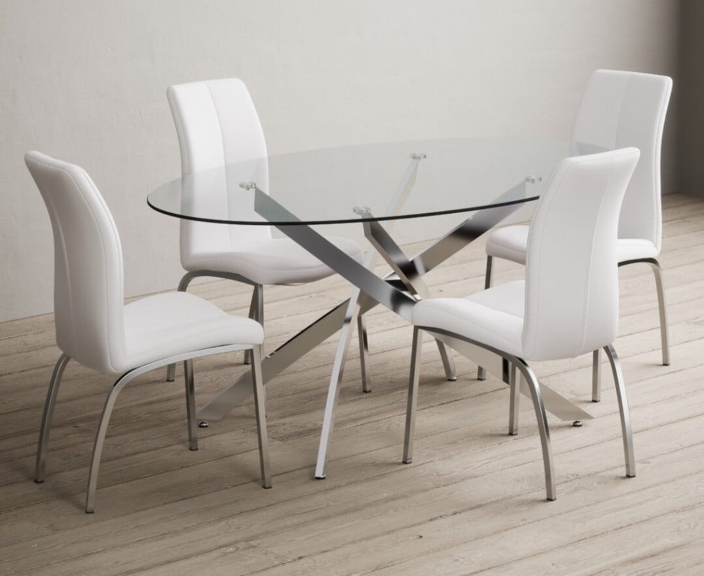 Bernini 165cm Oval Glass Dining Table with 4 Black Marco Chairs