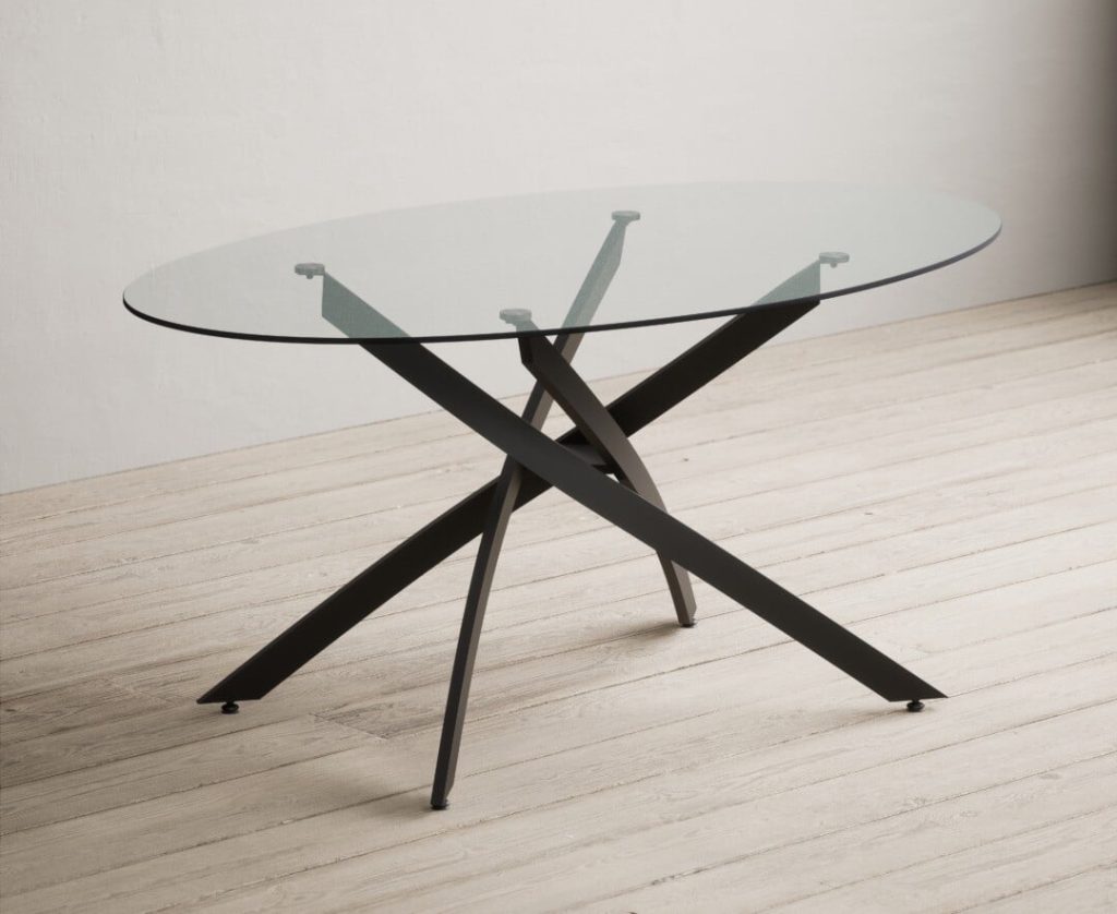 Bernini 165cm Black Leg Oval Glass Dining Table