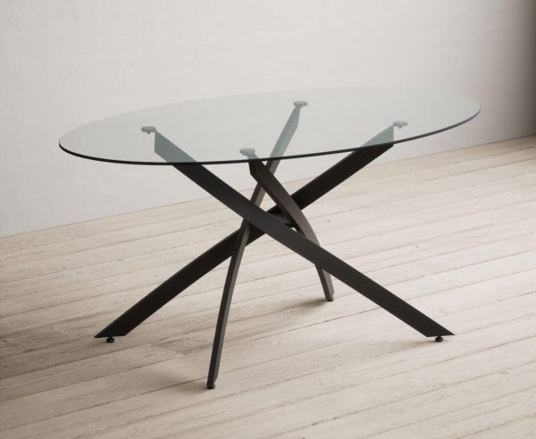 Bernini 165cm Black Leg Oval Glass Dining Table | Bed Sava