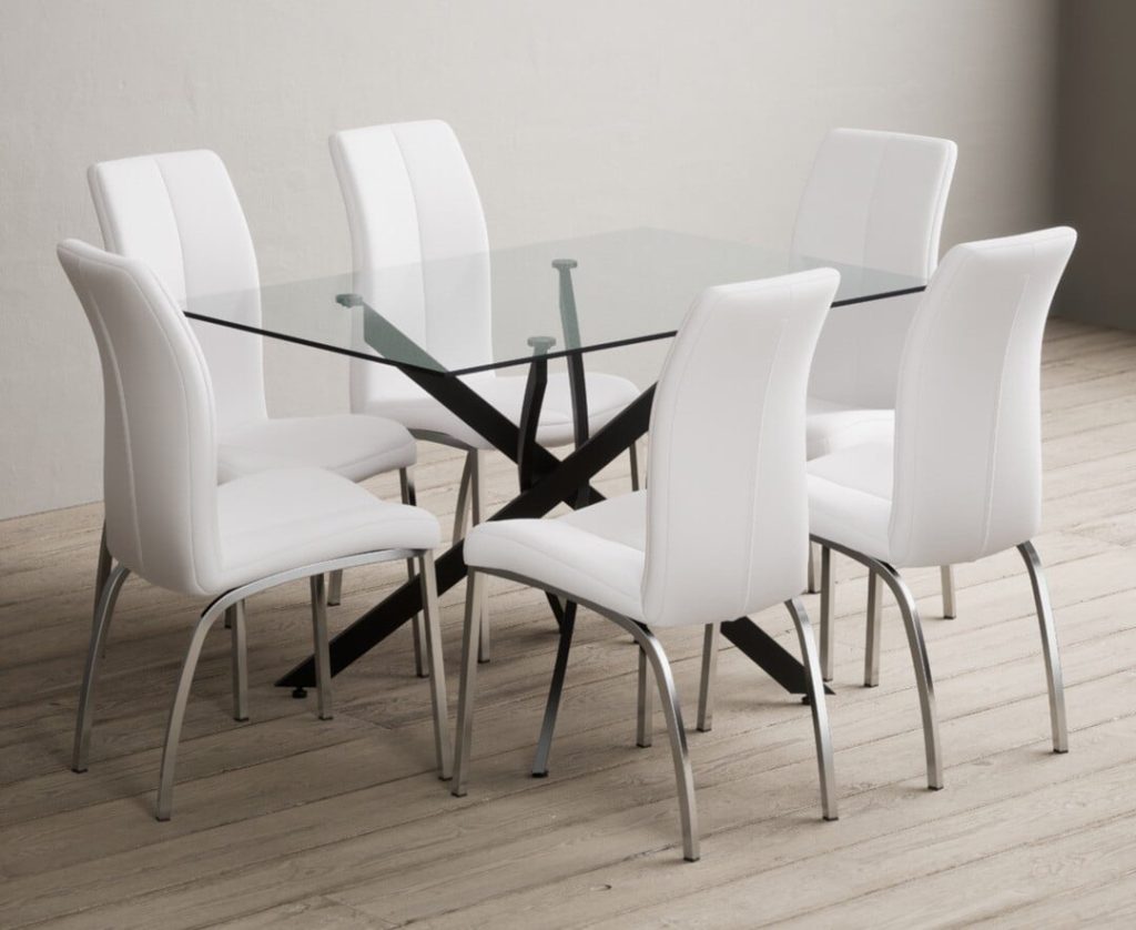 Bernini 120cm Black Leg Rectangular Glass Dining Table with 4 Grey Marco Chairs