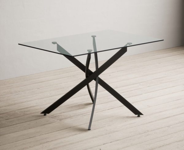 Bernini 120cm Black Leg Rectangular Glass Dining Table | Bed Sava