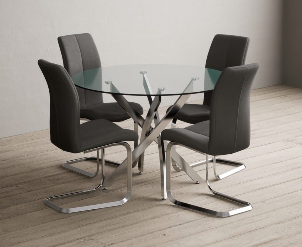 Bernini 110cm Glass Dining Table with 4 Grey Gianni Chairs