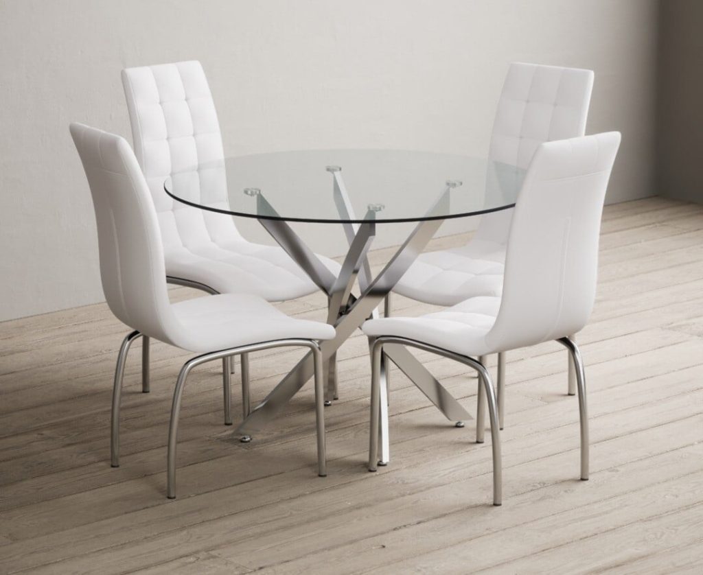 Bernini 110cm Glass Dining Table with 2 Black Enzo Chairs