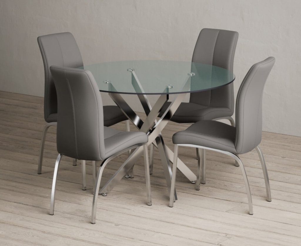 Bernini 110cm Glass Dining Table with 4 White Marco Chairs