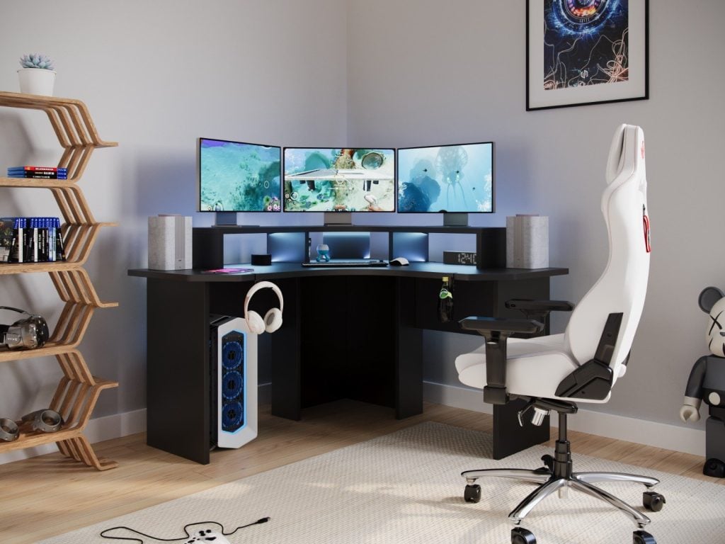 Recoil Topaz Compact Corner Gaming Desk with RGB LED Black