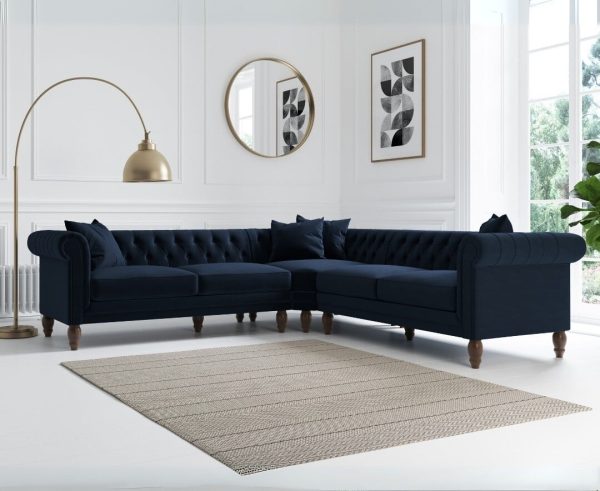 Bromley Medium Blue Velvet Corner Sofa | Bed Sava