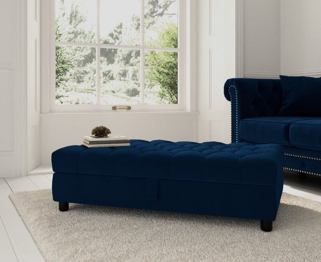 Mayfair Blue Velvet Storage Footstool