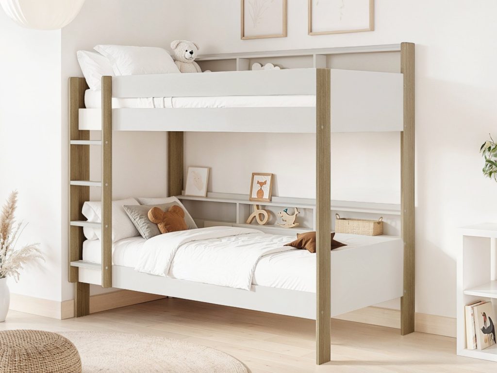 Noomi Bodie Solid Wood Storage Bunk Bed White & Oak (FSC-Certified)