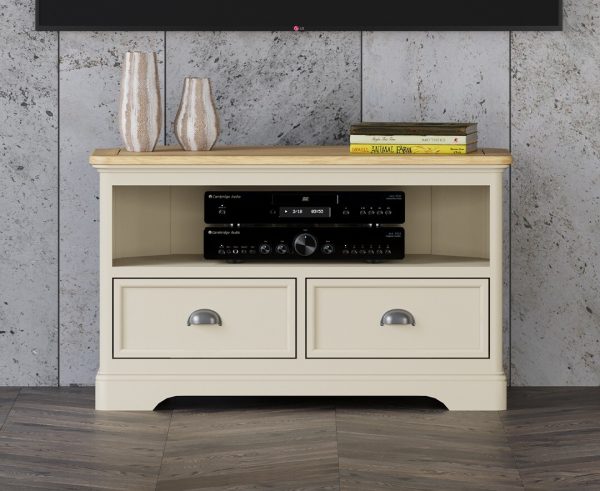 Madley Oak and Cream Painted Corner TV Cabinet | Bed Sava