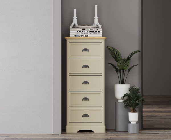 Madley Oak and Cream Painted 5 Drawer Tallboy | Bed Sava