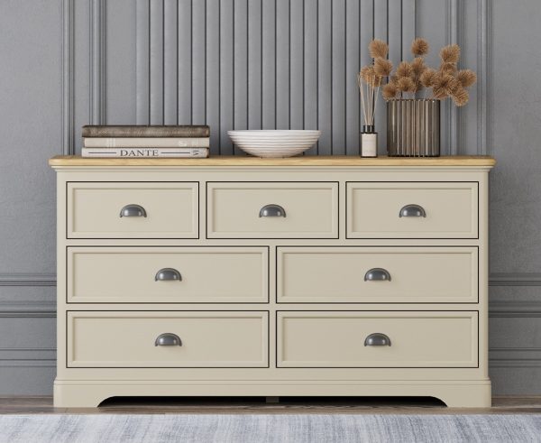 Madley Oak and Cream Painted Wide Chest Of Drawers | Bed Sava