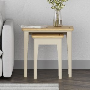 Madley Oak and Cream Painted Nest Of Tables | Bed Sava
