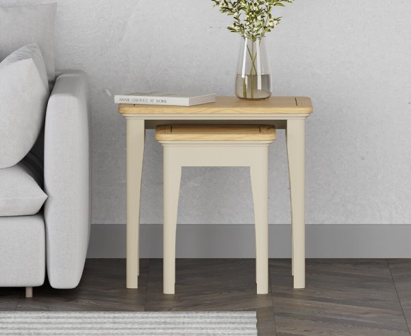 Madley Oak and Cream Painted Nest Of Tables | Bed Sava
