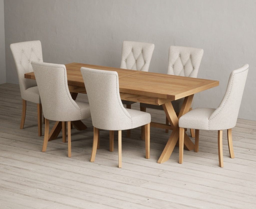 Extending Buckley 200cm Solid Oak Dining Table with 8 Grey Beatrix Chairs