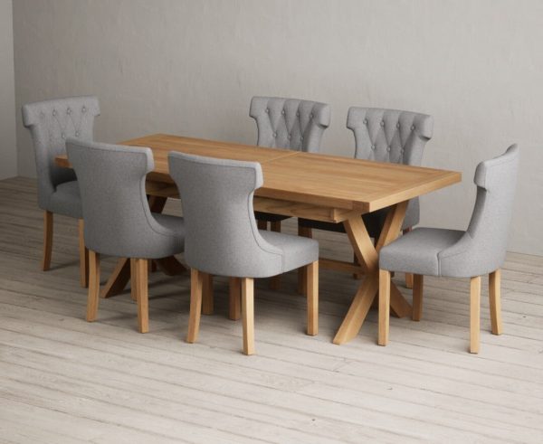 Extending Buckley 200cm Solid Oak Dining Table with 10 Natural Clara Chairs | Bed Sava