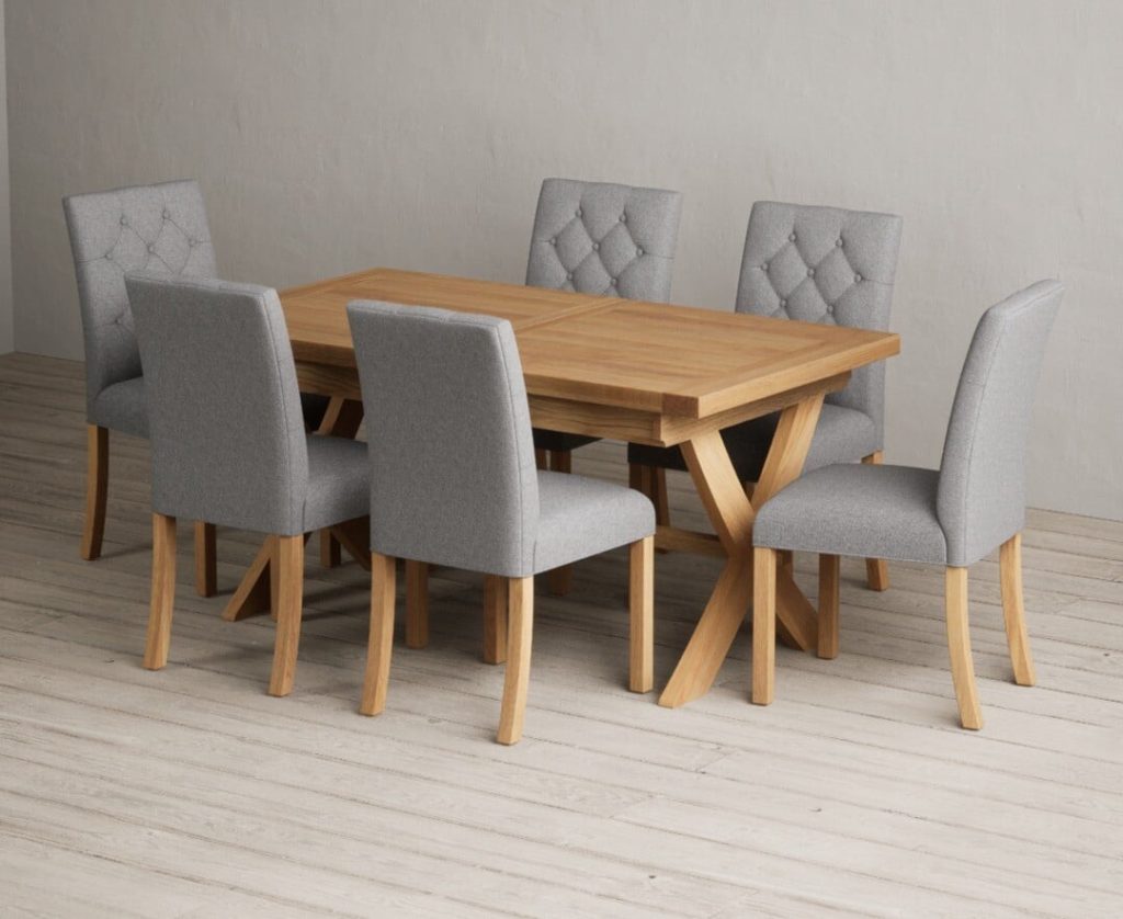 Extending Buckley 160cm Solid Oak Dining Table with 6 Natural Isabella Chairs