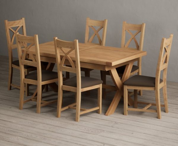 Extending Buckley 160cm Solid Oak Dining Table with 8 Black Natural Solid Oak Chairs | Bed Sava