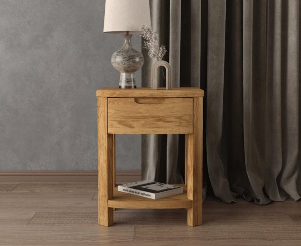 Somerton Curved Solid Oak 1 Drawer Bedside Chest | Bed Sava