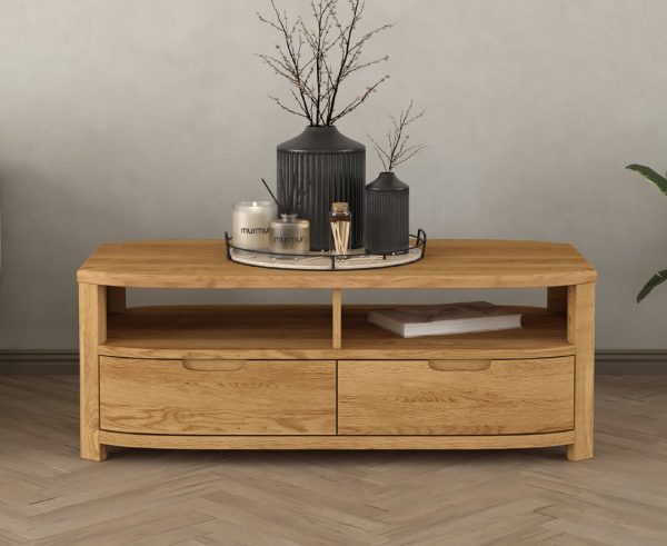 Somerton Curved Solid Oak 4 Drawer Coffee Table | Bed Sava