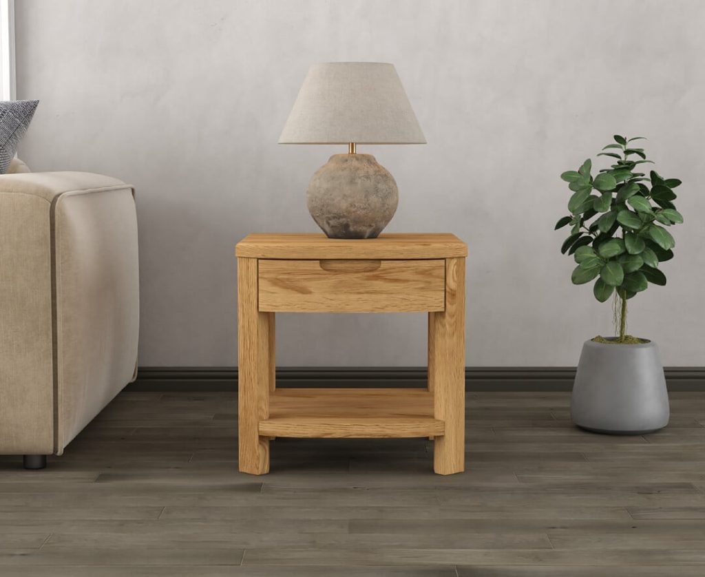 Somerton Curved Solid Oak 1 Drawer Lamp Table
