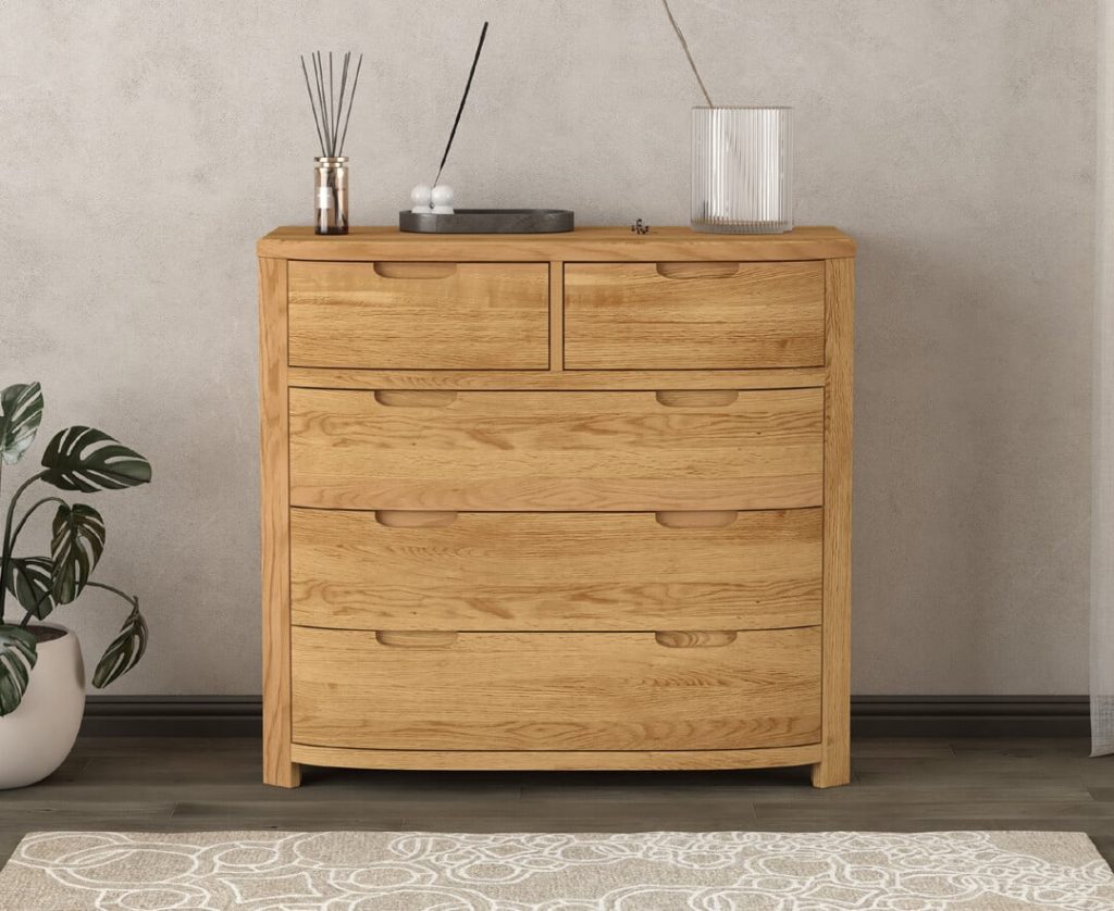 Somerton Curved Solid Oak 2 Over 3 Chest of Drawers