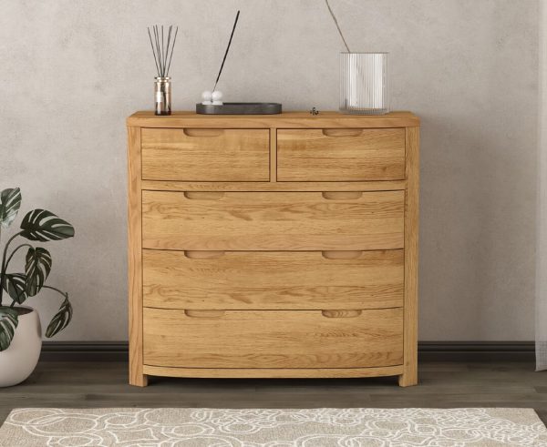 Somerton Curved Solid Oak 2 Over 3 Chest of Drawers | Bed Sava