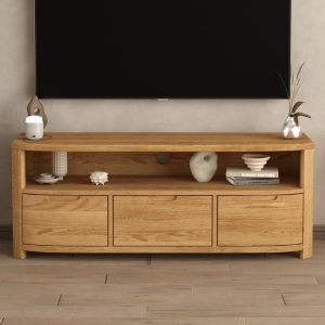 Somerton Curved Solid Oak Large TV Unit | Bed Sava