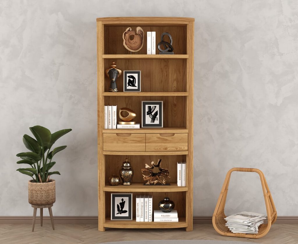 Somerton Curved Solid Oak Tall Bookcase