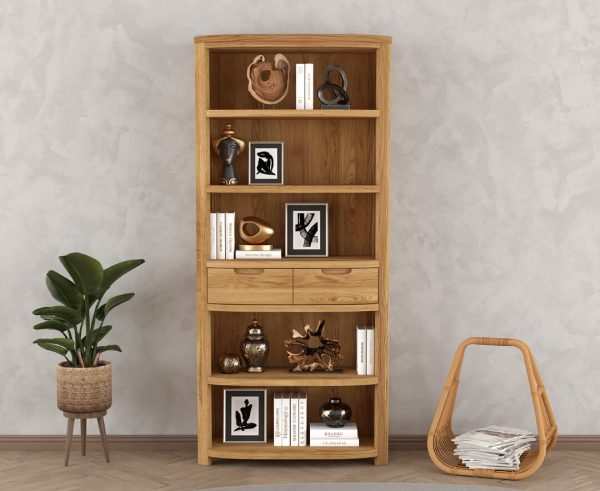 Somerton Curved Solid Oak Tall Bookcase | Bed Sava