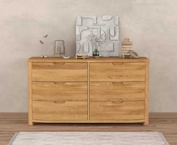 Somerton Curved Solid Oak Wide Chest of Drawers | Bed Sava
