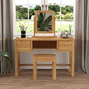 Somerton Curved Solid Oak Dressing Table Set | Bed Sava