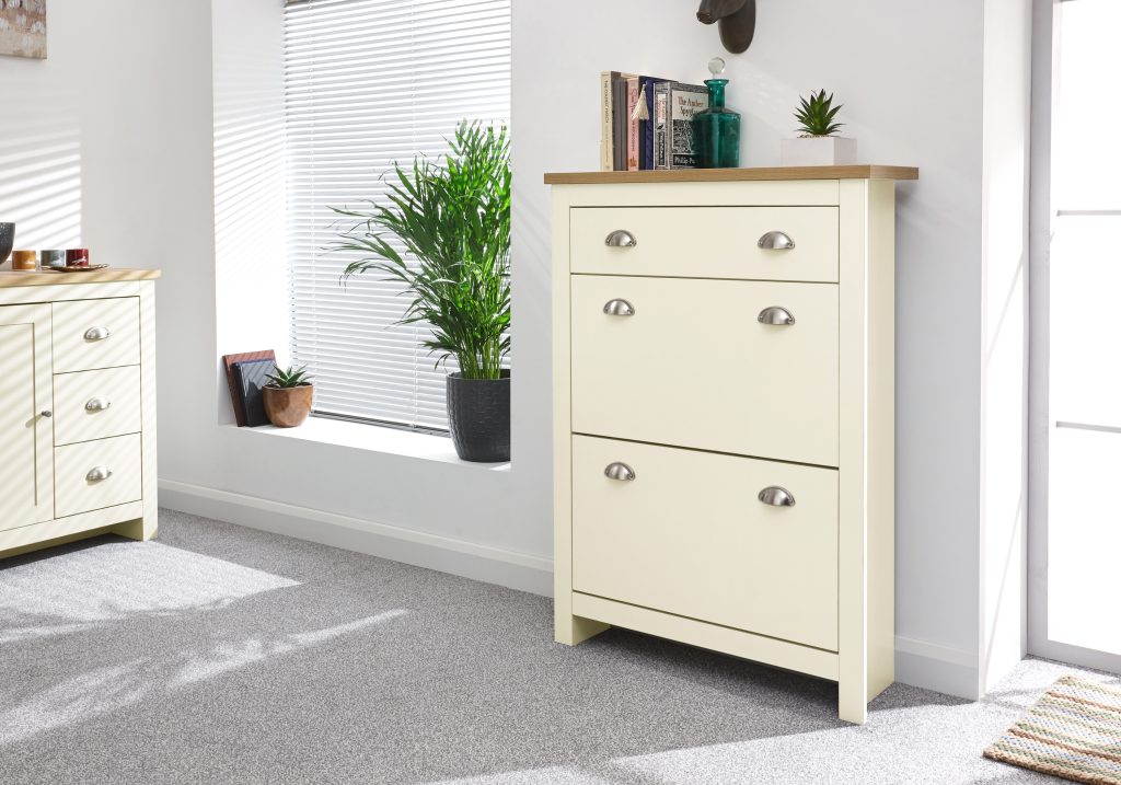 GFW Lancaster 2 Drawer 1 Drawer Shoe Cabinet -Cream