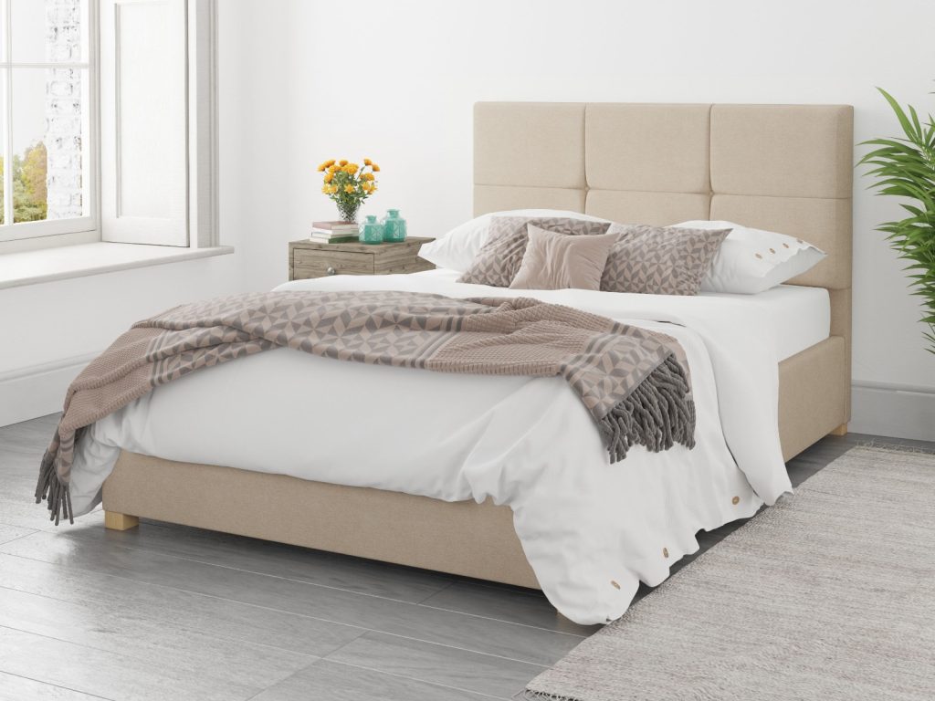 Aspire Caine Kimiyo Linen Beige Fabric Ottoman Bed - SuperKing