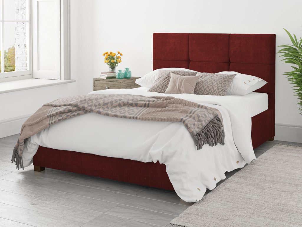 Aspire Caine Kimiyo Linen Bordeaux Fabric Ottoman Bed - Small Double