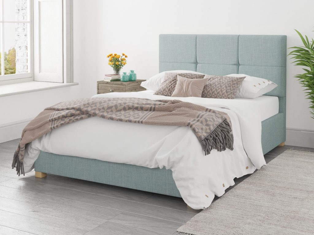 Aspire Caine Malham Weave Sky Blue Fabric Ottoman Bed - SuperKing