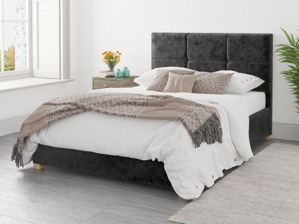 Aspire Caine Mirazzi Velvet Black Fabric Ottoman Bed - Kingsize