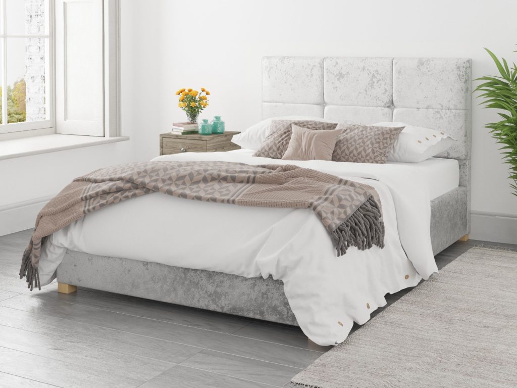Aspire Caine Mirazzi Velvet Silver Fabric Ottoman Bed - Kingsize