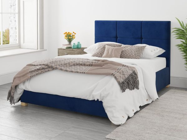 Aspire Caine Plush Velvet Navy Fabric Ottoman Bed  Kingsize | Bed Sava
