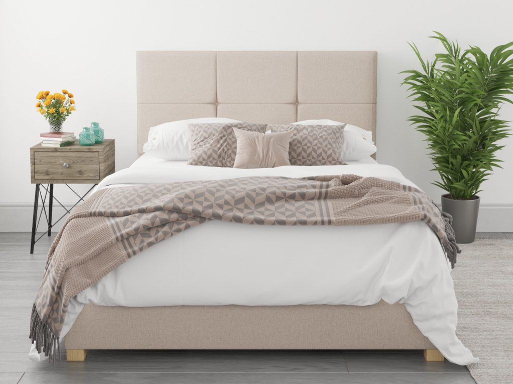 Aspire Caine Saxon Twill Natural Fabric Ottoman Bed- Small Double