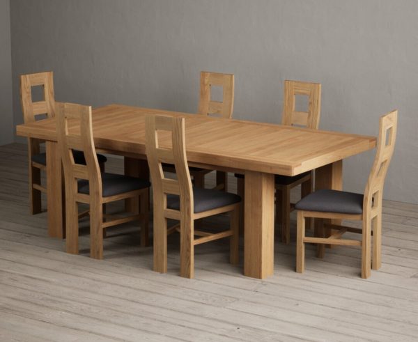 Extending Callington 230cm Oak Dining Table with 6 Charcoal Grey Natural Chairs | Bed Sava