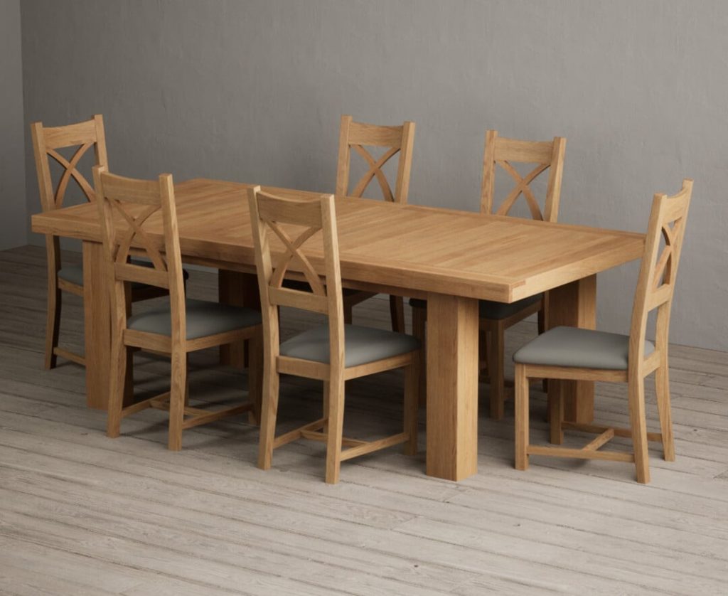 Extending Callington 230cm Oak Dining Table with 10 Black Natural Solid Oak Chairs
